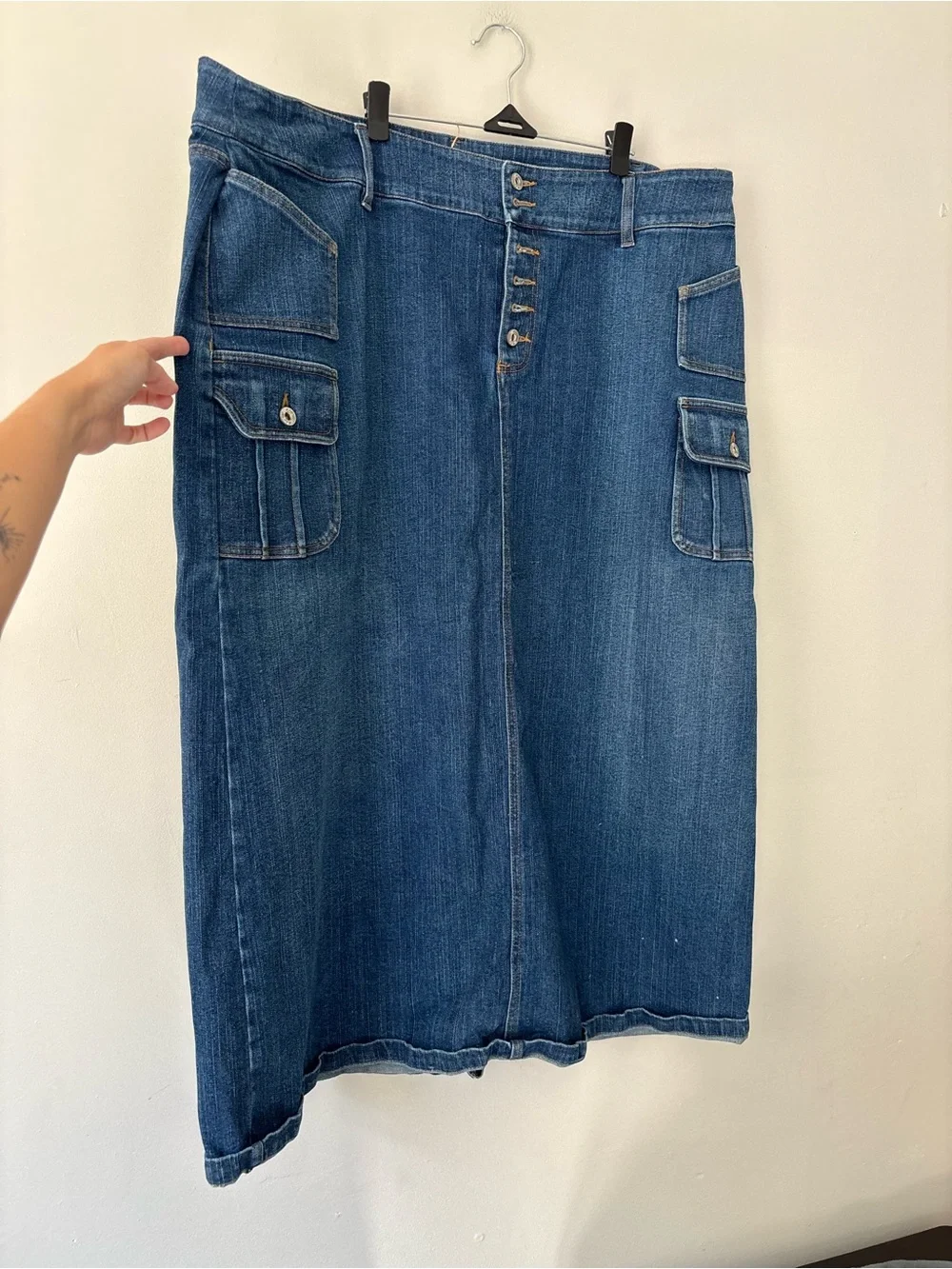 Y2K Preppy Cargo Blue Denim Straight Cargo Maxi Streetwear Plus Skirt - Size 22